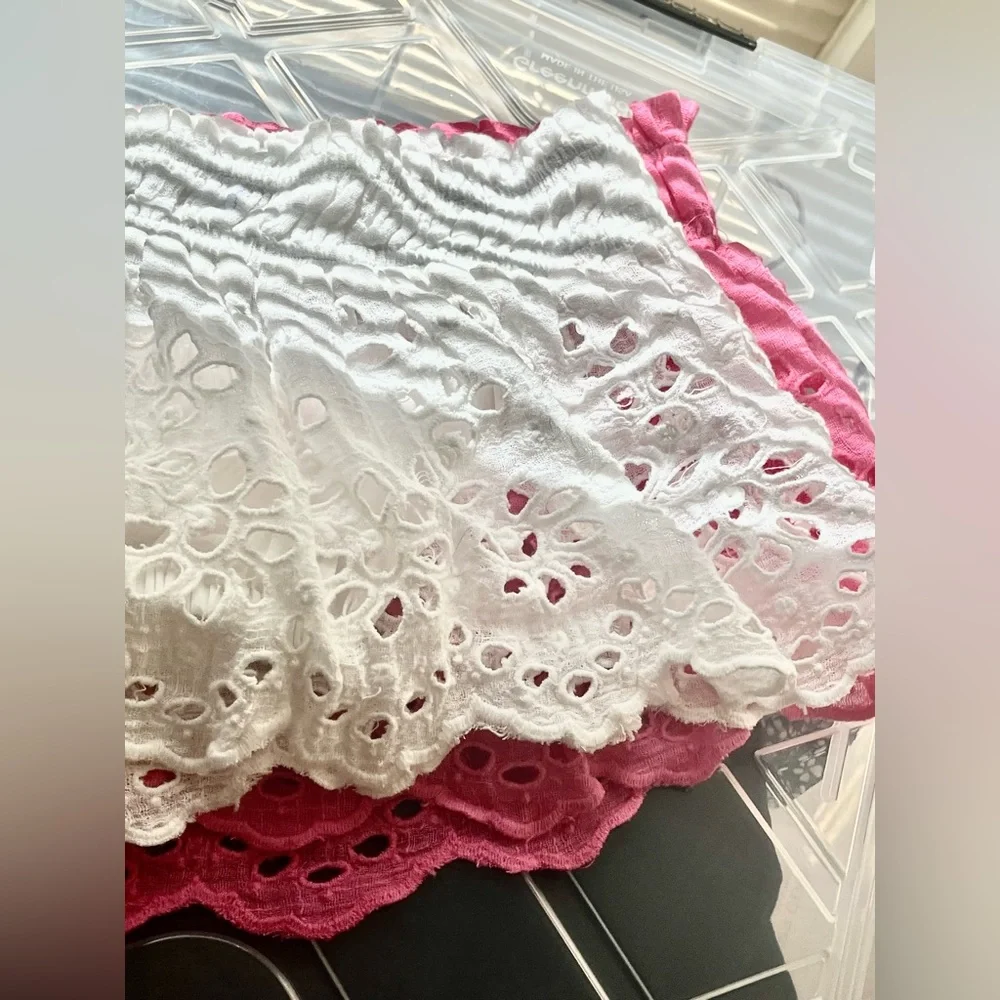 NWOT FP One Perla Eyelet Lace Off-shoulder Hot Pink Crop Top